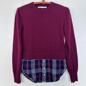 Veronica Beard Jensen Puff Sleeve Cashmere Tunic Sweater Size XS/S in Burgundy